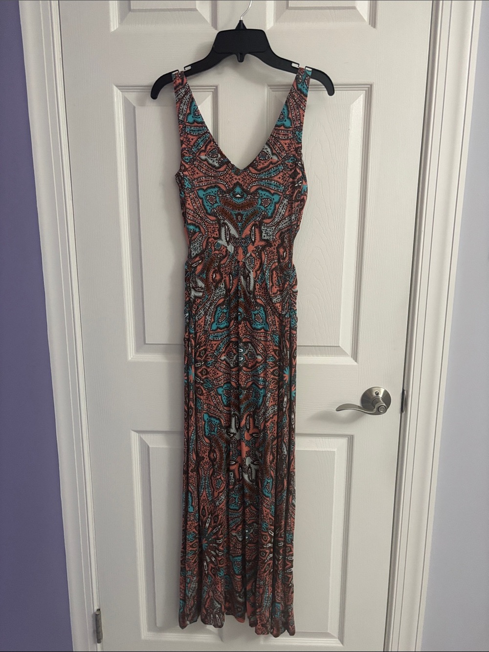 INC International Concepts Coral and Teal Paisley Maxi Dress